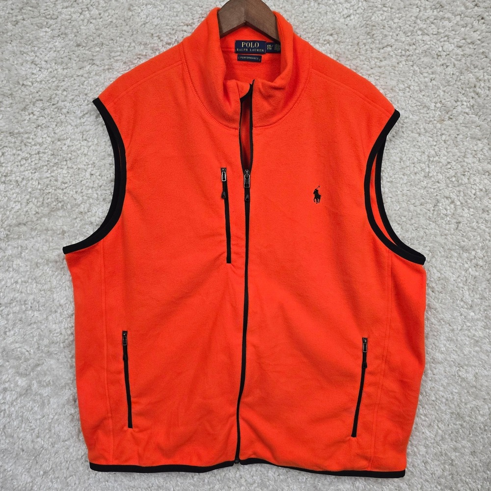 Polo Ralph Lauren Performance Fleece Vest Mens XXL Orange Full Zip Gorpcore